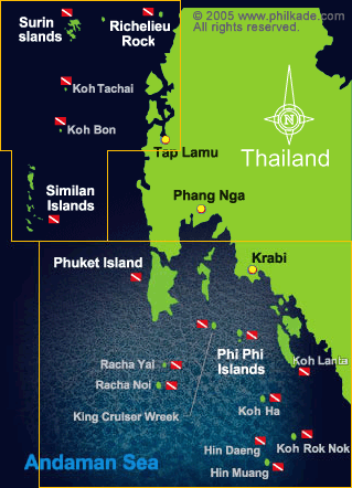 map of thailand islands. Liveaboard diving in Thailand
